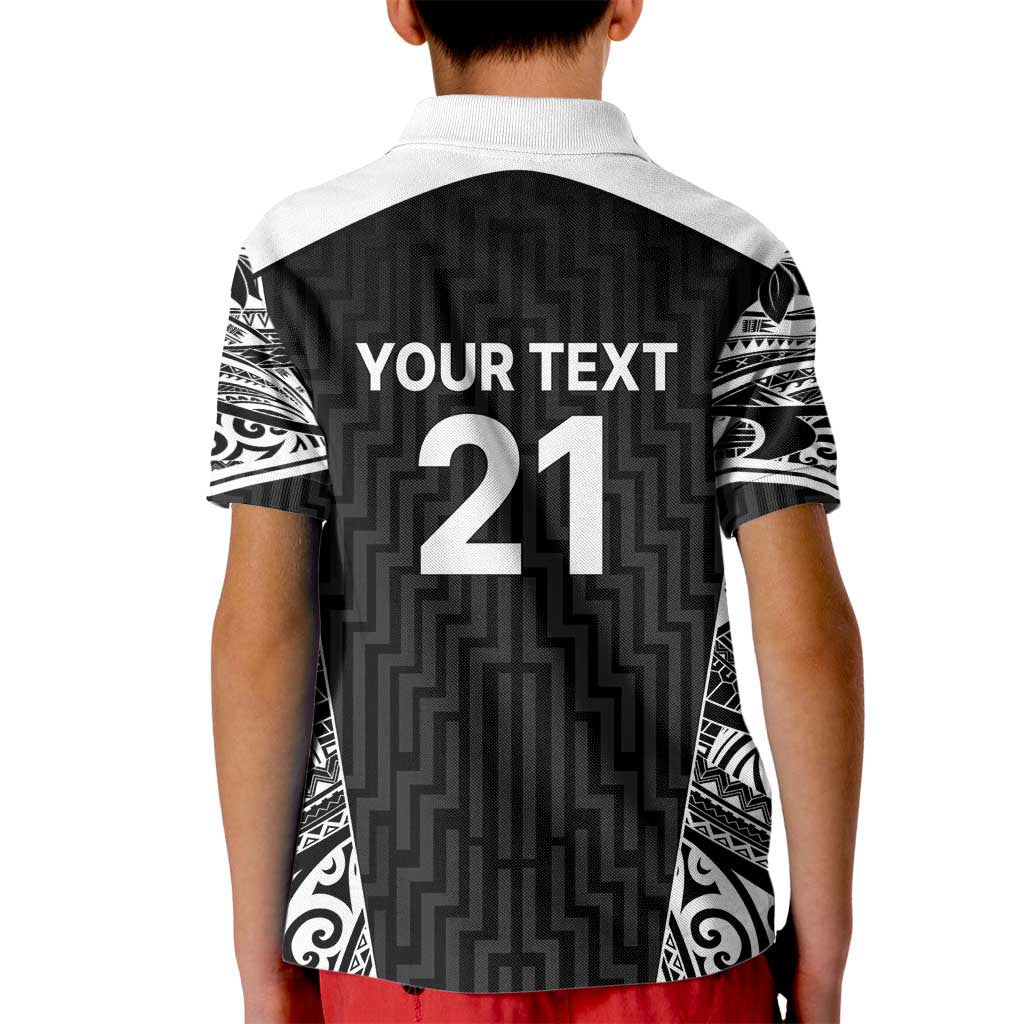 New Zealand Black Fern Custom Kid Polo Shirt Maori Tukutuku Black-white Motif LT9 - Polynesian Pride