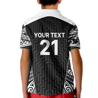 New Zealand Black Fern Custom Kid Polo Shirt Maori Tukutuku Black-white Motif LT9 - Polynesian Pride