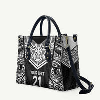New Zealand Black Fern Custom Leather Bag Maori Tukutuku Black-white Motif - Polynesian Pride