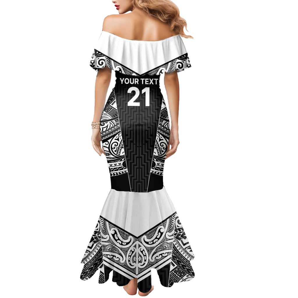 New Zealand Black Fern Custom Mermaid Dress Maori Tukutuku Black-white Motif LT9 - Polynesian Pride