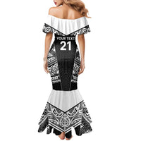 New Zealand Black Fern Custom Mermaid Dress Maori Tukutuku Black-white Motif LT9 - Polynesian Pride