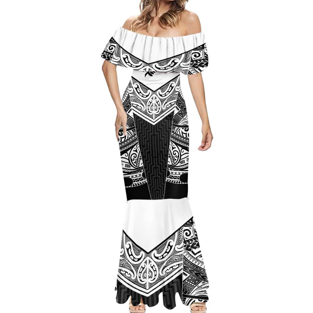 New Zealand Black Fern Custom Mermaid Dress Maori Tukutuku Black-white Motif LT9 - Polynesian Pride