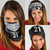 New Zealand Black Fern Custom Neck Gaiter Maori Tukutuku Black-white Motif - Polynesian Pride