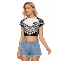 New Zealand Black Fern Custom Raglan Cropped T Shirt Maori Tukutuku Black-white Motif LT9 Female White - Polynesian Pride