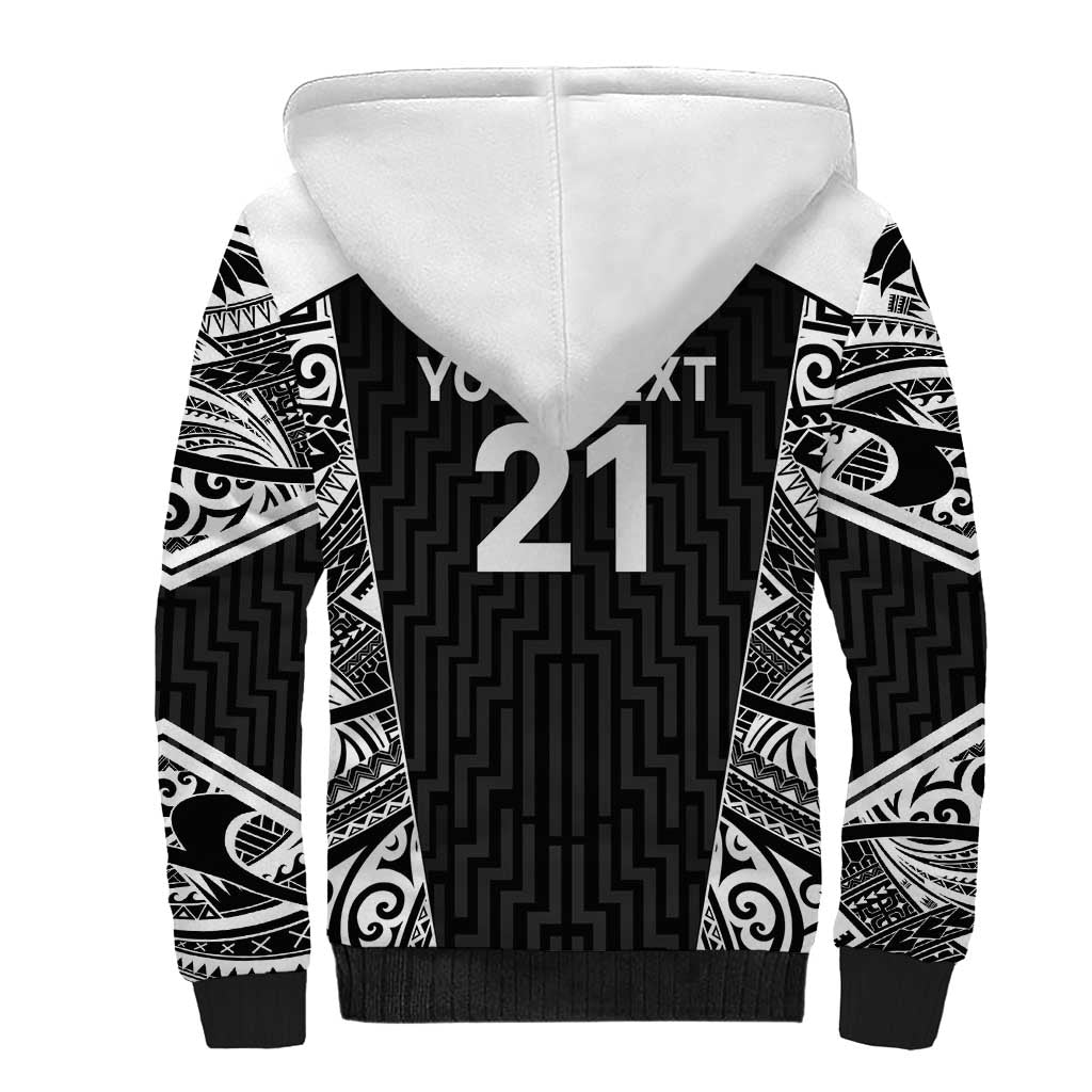 New Zealand Black Fern Custom Sherpa Hoodie Maori Tukutuku Black-white Motif