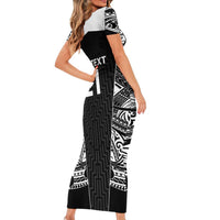 New Zealand Black Fern Custom Short Sleeve Bodycon Dress Maori Tukutuku Black-white Motif LT9 - Polynesian Pride