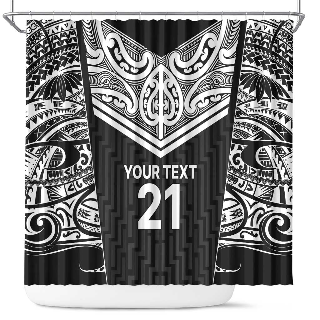 New Zealand Black Fern Custom Shower Curtain Maori Tukutuku Black-white Motif LT9 White - Polynesian Pride