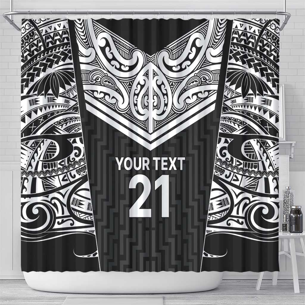 New Zealand Black Fern Custom Shower Curtain Maori Tukutuku Black-white Motif LT9 - Polynesian Pride