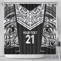 New Zealand Black Fern Custom Shower Curtain Maori Tukutuku Black-white Motif LT9 - Polynesian Pride