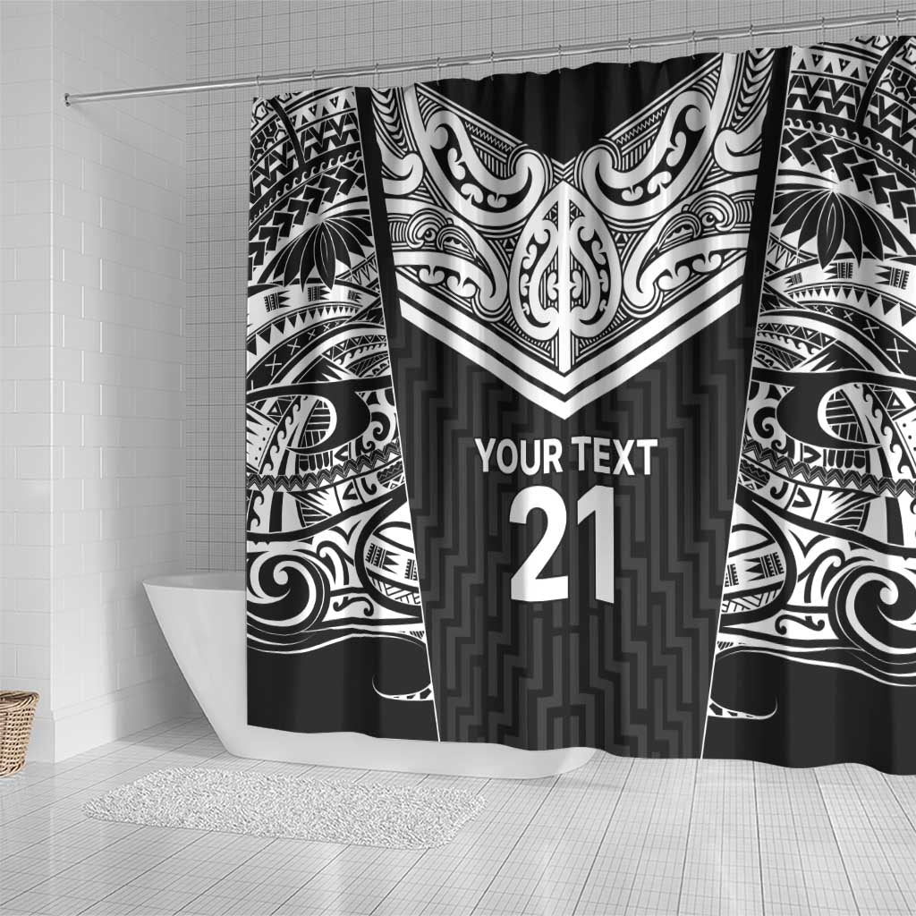 New Zealand Black Fern Custom Shower Curtain Maori Tukutuku Black-white Motif LT9 - Polynesian Pride