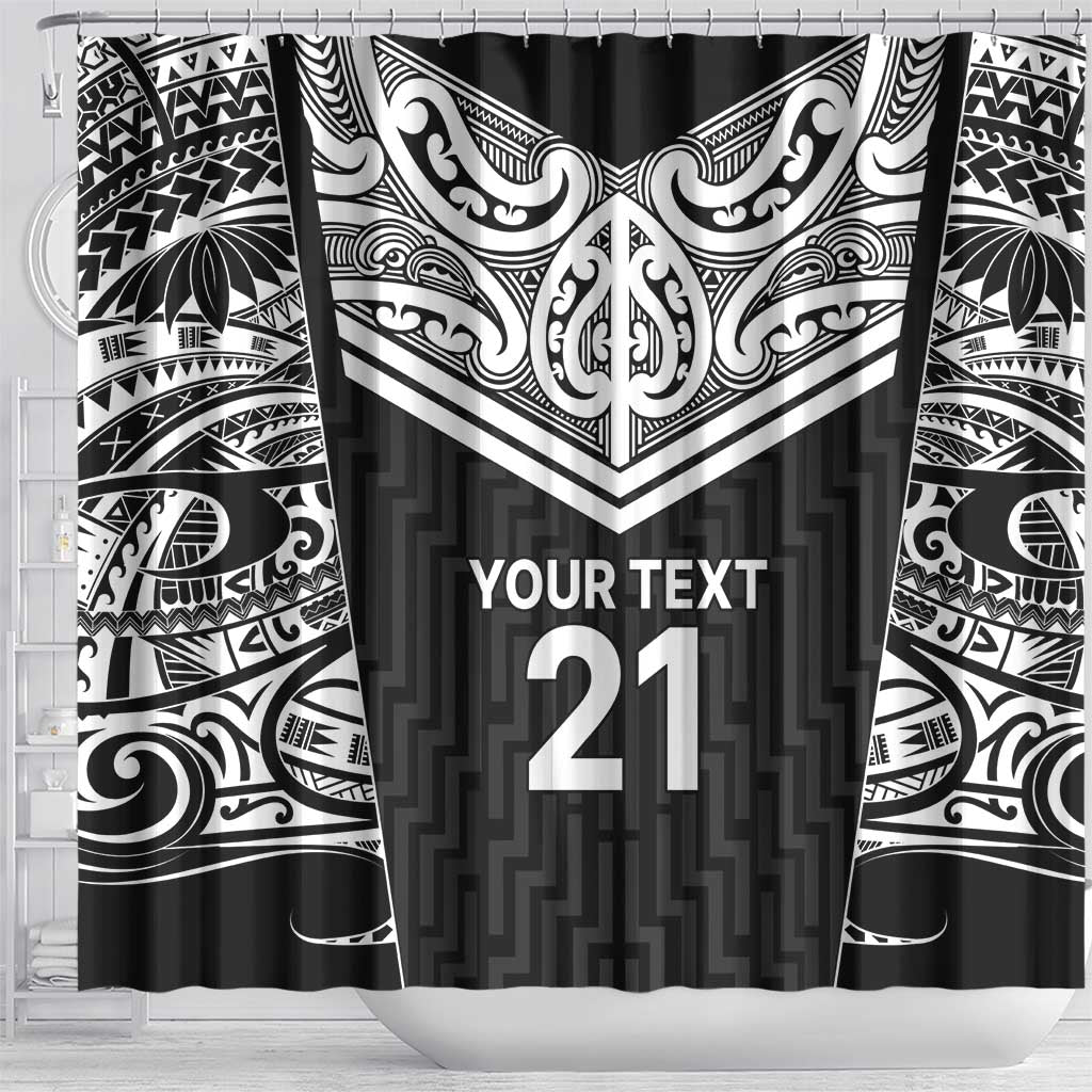 New Zealand Black Fern Custom Shower Curtain Maori Tukutuku Black-white Motif LT9 - Polynesian Pride