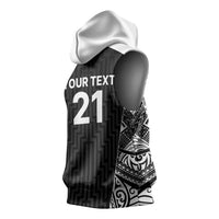 New Zealand Black Fern Custom Sleeveless Hoodie Maori Tukutuku Black-white Motif LT9 - Polynesian Pride