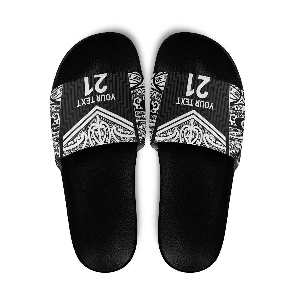 New Zealand Black Fern Custom Slide Sandals Maori Tukutuku Black-white Motif - Polynesian Pride