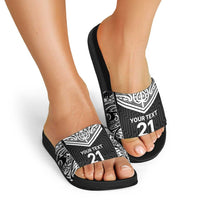 New Zealand Black Fern Custom Slide Sandals Maori Tukutuku Black-white Motif - Polynesian Pride