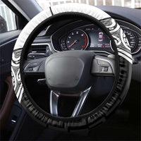 New Zealand Black Fern Steering Wheel Cover Maori Tukutuku Black-white Motif LT9 - Polynesian Pride