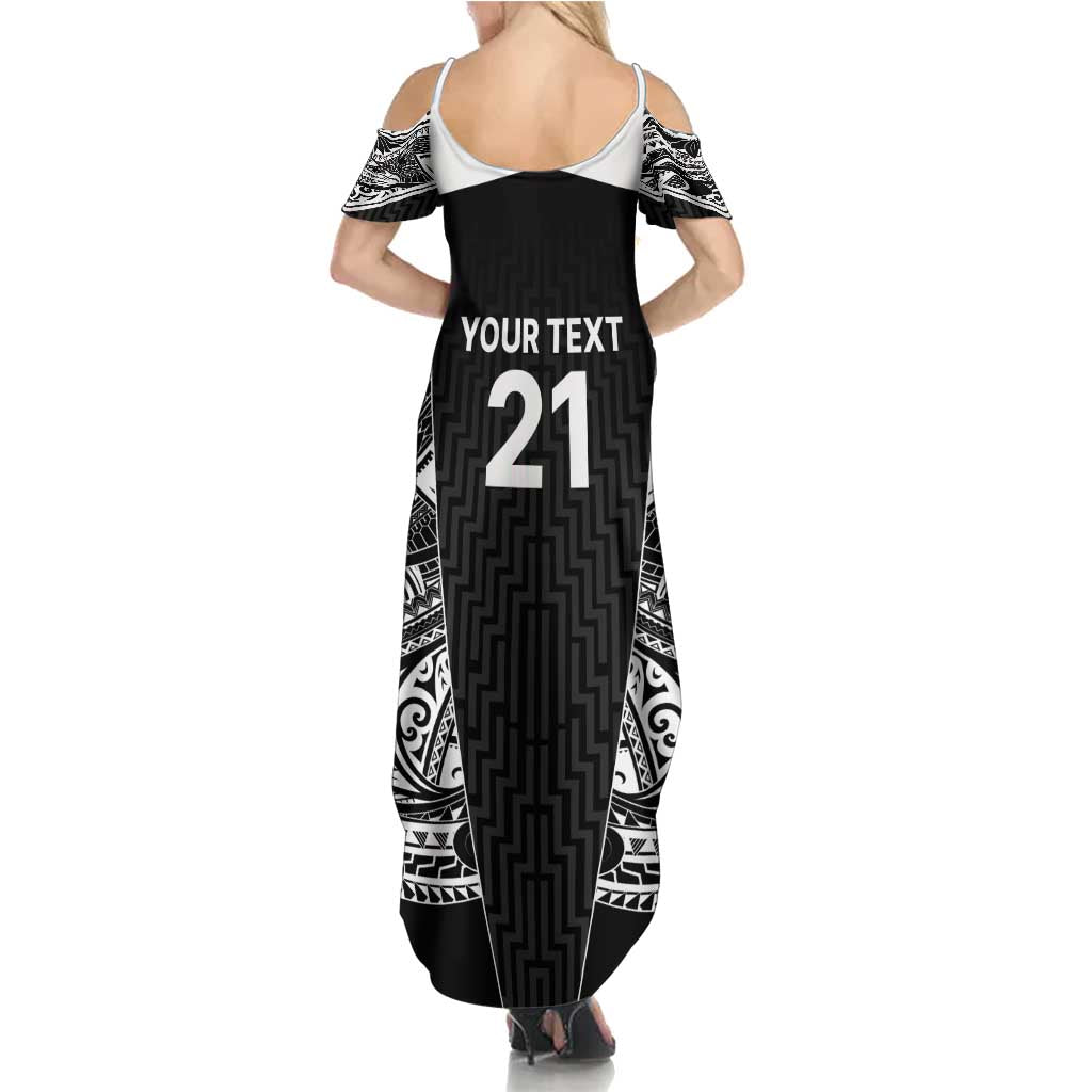 New Zealand Black Fern Custom Summer Maxi Dress Maori Tukutuku Black-white Motif LT9 - Polynesian Pride