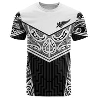 New Zealand Black Fern Custom T Shirt Maori Tukutuku Black-white Motif LT9 White - Polynesian Pride