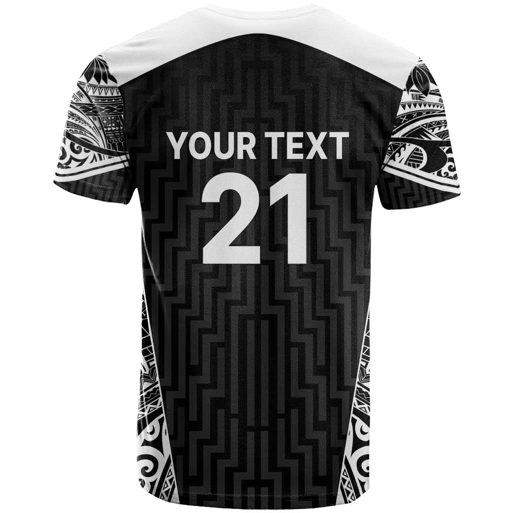 New Zealand Black Fern Custom T Shirt Maori Tukutuku Black-white Motif LT9 - Polynesian Pride