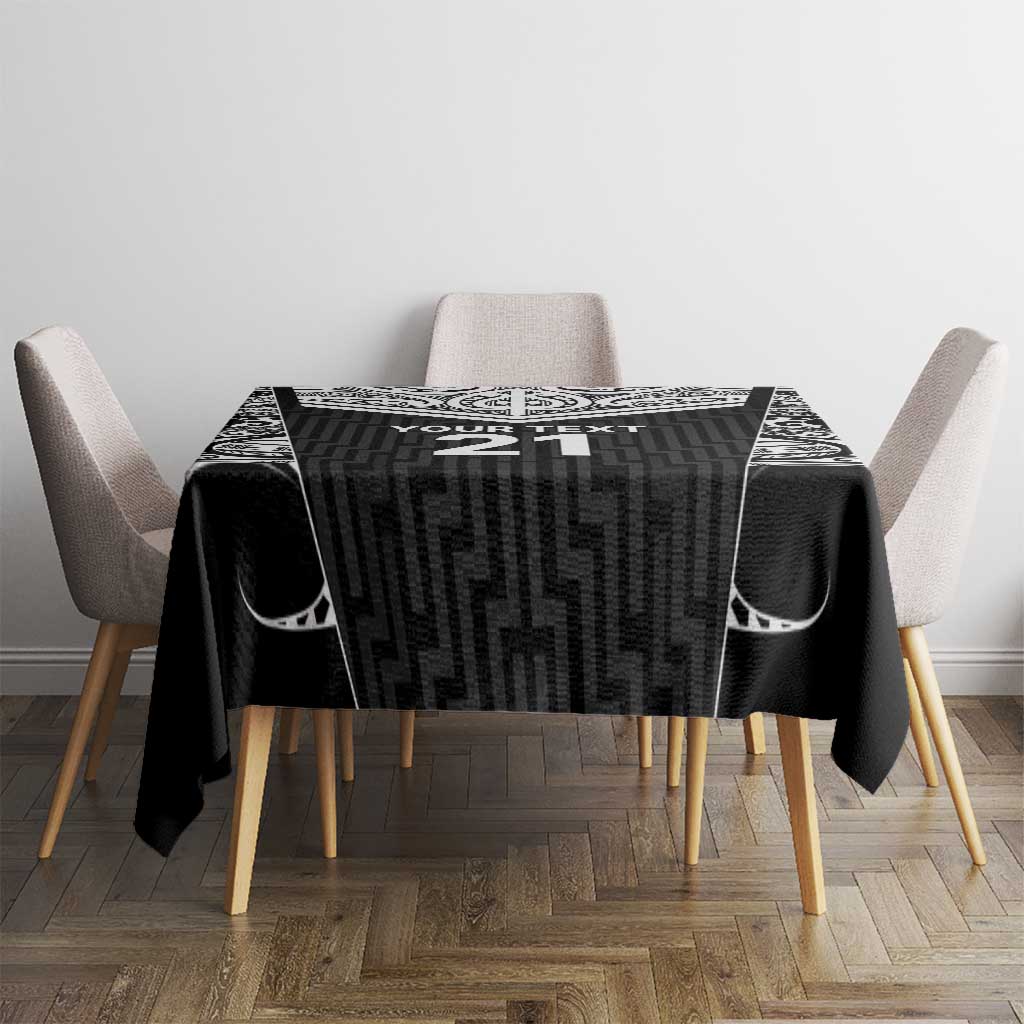 New Zealand Black Fern Custom Tablecloth Maori Tukutuku Black-white Motif