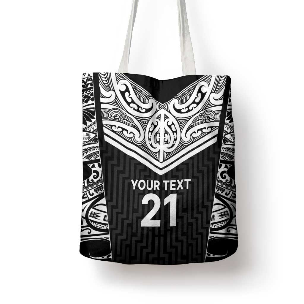New Zealand Black Fern Custom Tote Bag Maori Tukutuku Black-white Motif - Polynesian Pride