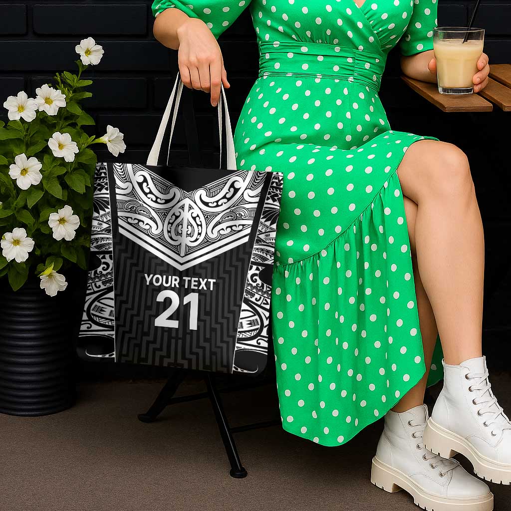 New Zealand Black Fern Custom Tote Bag Maori Tukutuku Black-white Motif - Polynesian Pride