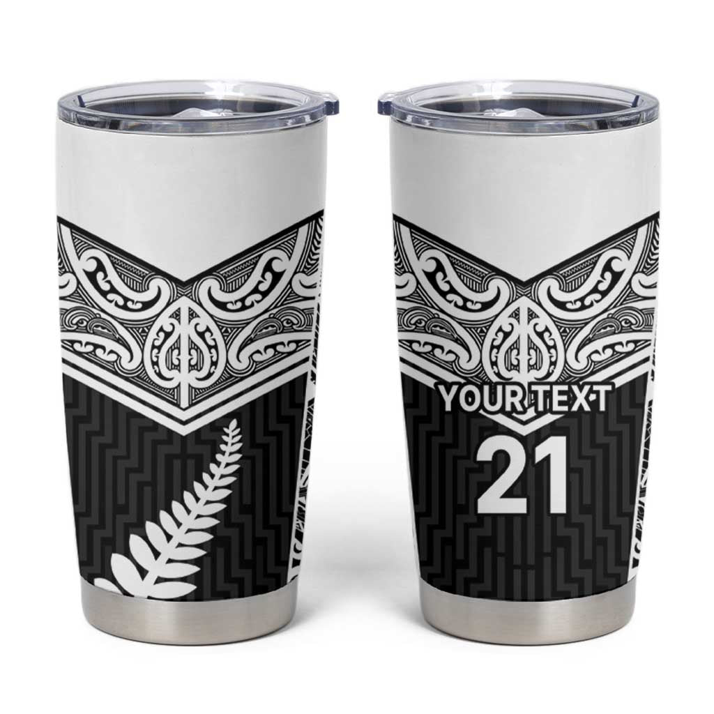 New Zealand Black Fern Custom Tumbler Cup Maori Tukutuku Black-white Motif LT9 White - Polynesian Pride