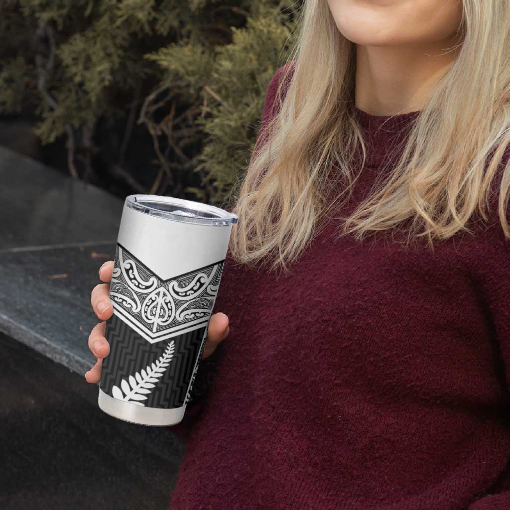 New Zealand Black Fern Custom Tumbler Cup Maori Tukutuku Black-white Motif LT9 - Polynesian Pride