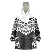New Zealand Black Fern Custom Wearable Blanket Hoodie Maori Tukutuku Black-white Motif LT9 One Size White - Polynesian Pride