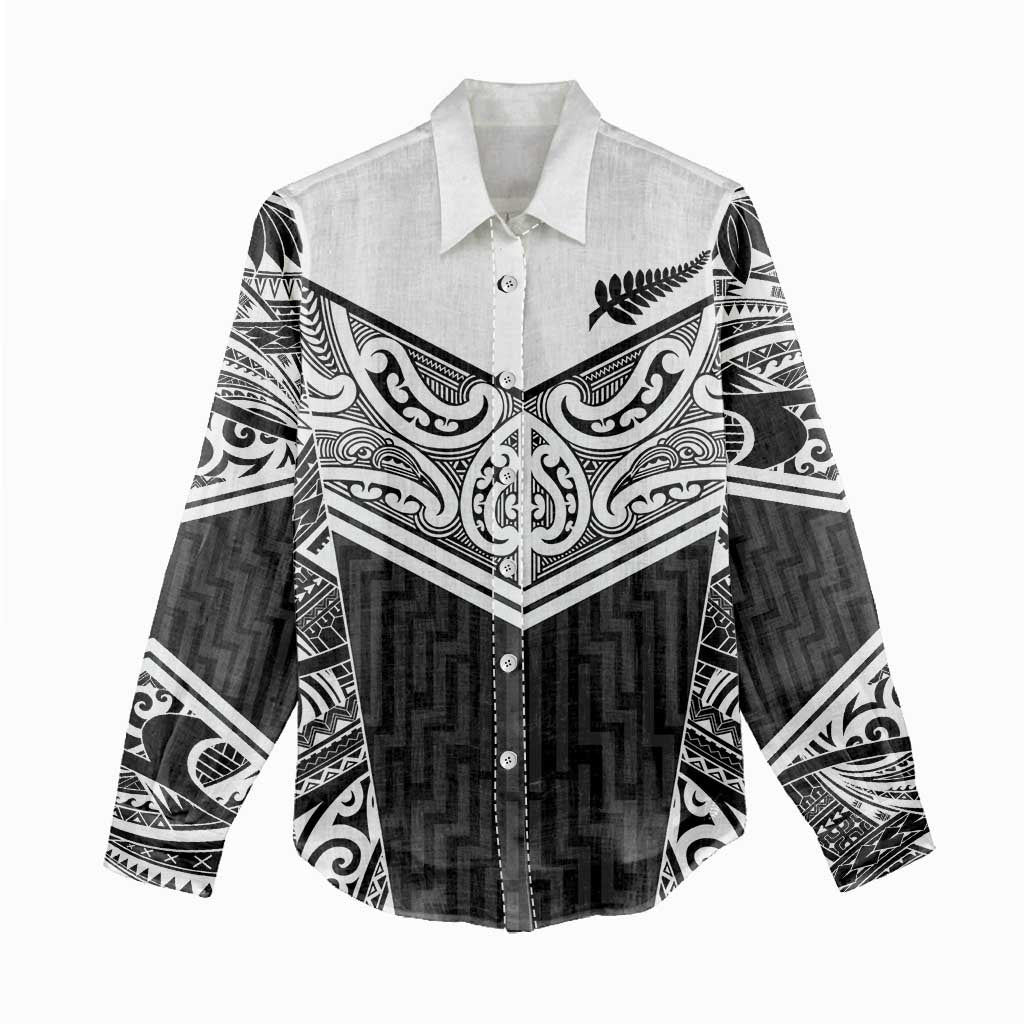New Zealand Black Fern Custom Women Casual Shirt Maori Tukutuku Black-white Motif