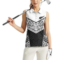 New Zealand Black Fern Custom Women Sleeveless Polo Shirt Maori Tukutuku Black-white Motif