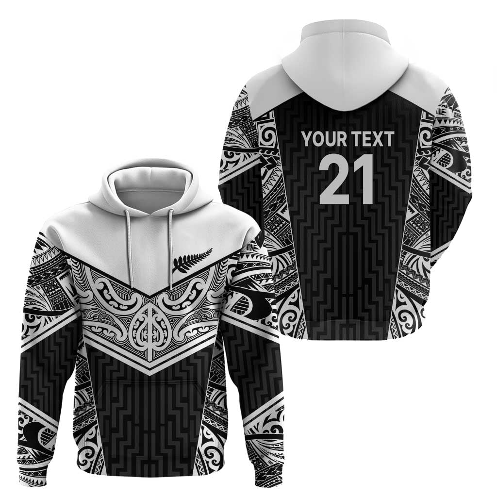 New Zealand Black Fern Custom Zip Hoodie Maori Tukutuku Black-white Motif