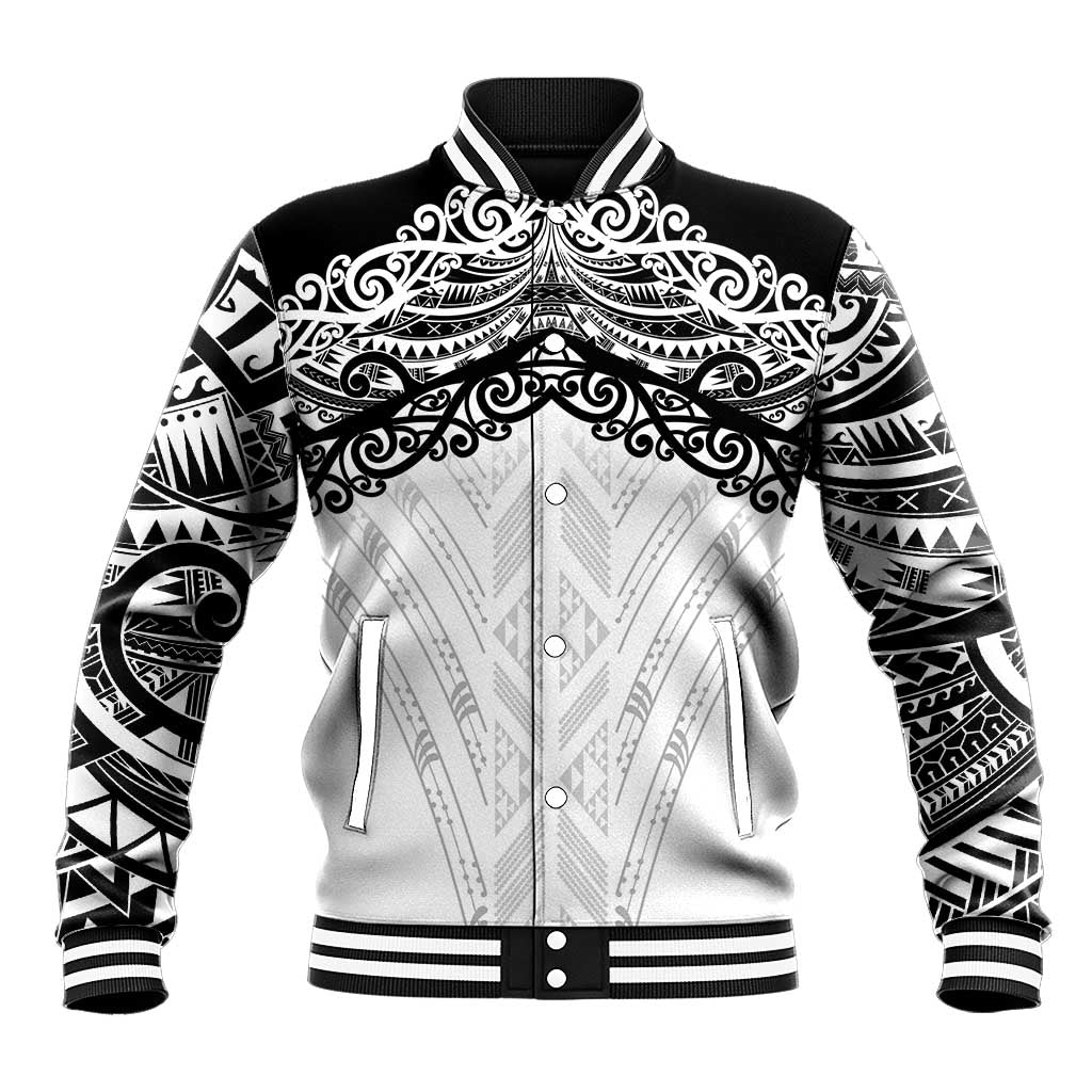 New Zealand Koru Fern Custom Baseball Jacket Simple Taniko Motif LT9 Unisex White - Polynesian Pride