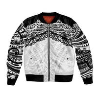 New Zealand Koru Fern Custom Bomber Jacket Simple Taniko Motif LT9 Unisex White - Polynesian Pride