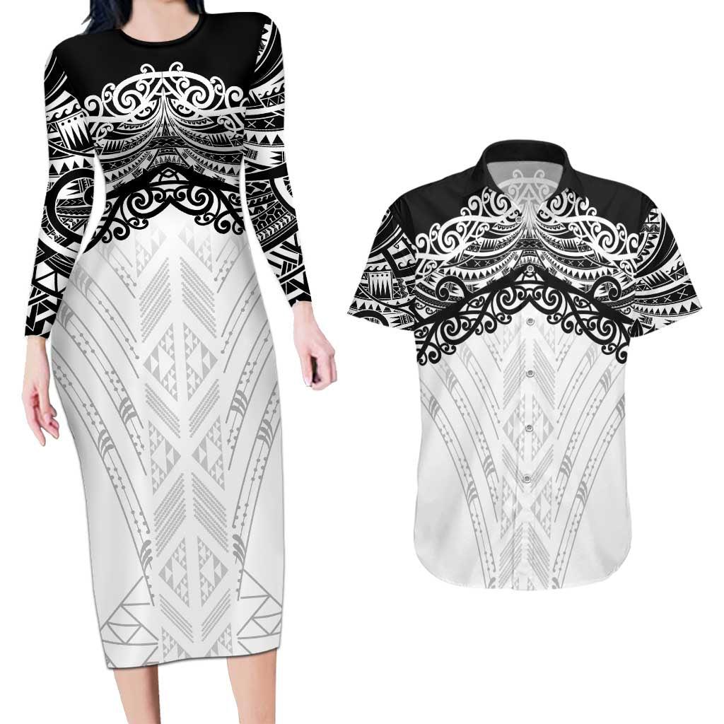 New Zealand Koru Fern Custom Couples Matching Long Sleeve Bodycon Dress and Hawaiian Shirt Simple Taniko Motif