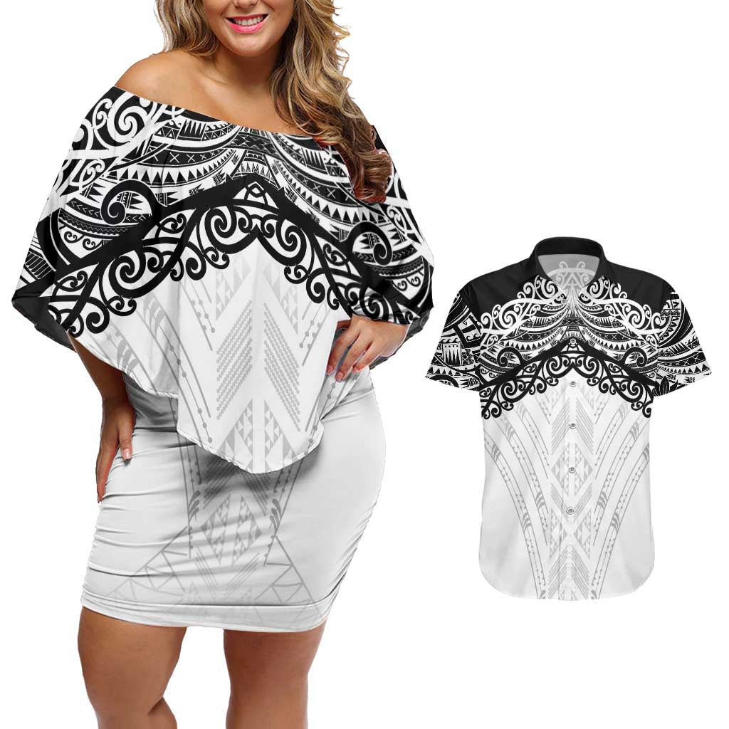 New Zealand Koru Fern Custom Couples Matching Off Shoulder Short Dress and Hawaiian Shirt Simple Taniko Motif