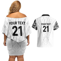 New Zealand Koru Fern Custom Couples Matching Off Shoulder Short Dress and Hawaiian Shirt Simple Taniko Motif