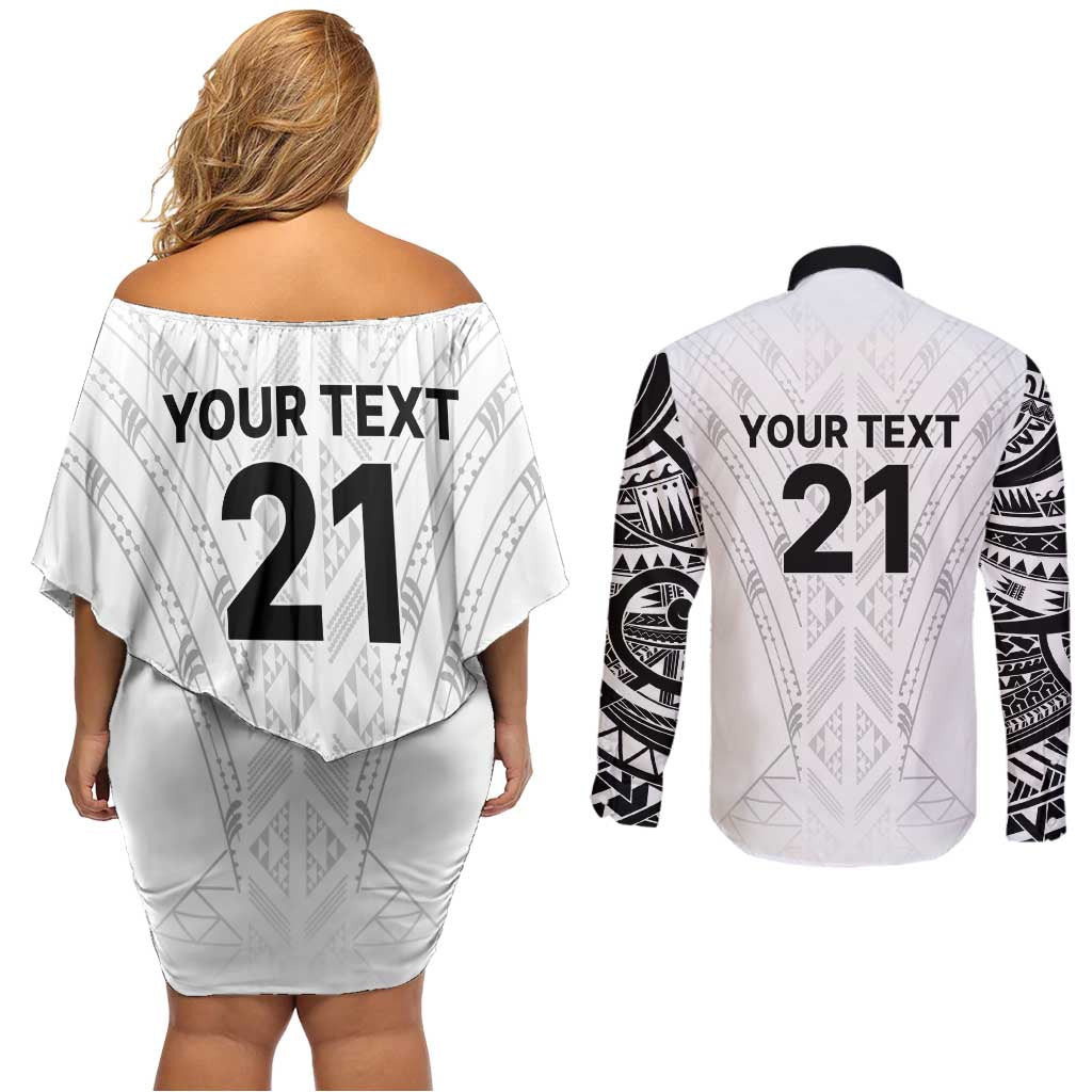 New Zealand Koru Fern Custom Couples Matching Off Shoulder Short Dress and Long Sleeve Button Shirt Simple Taniko Motif