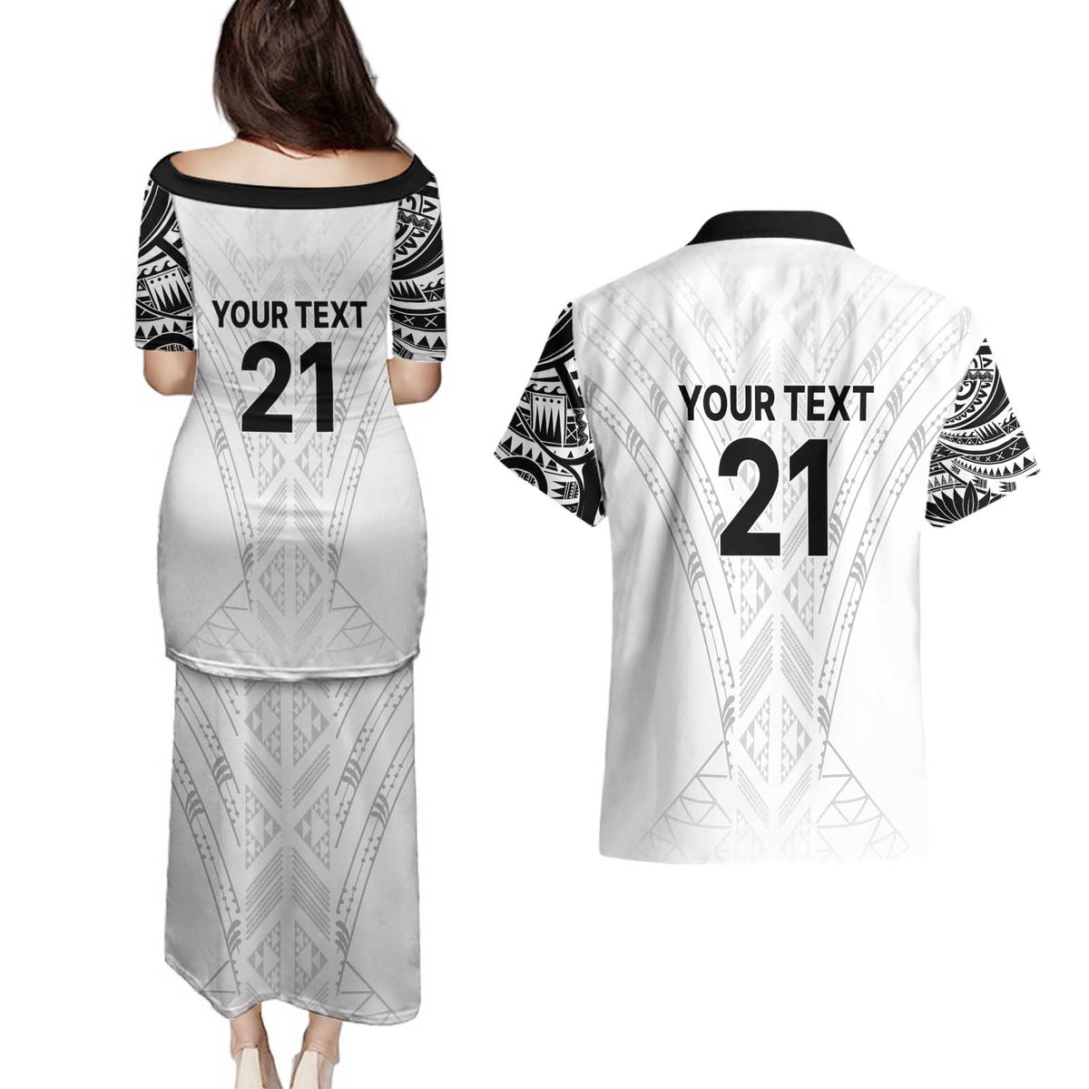 New Zealand Koru Fern Custom Couples Matching Puletasi and Hawaiian Shirt Simple Taniko Motif