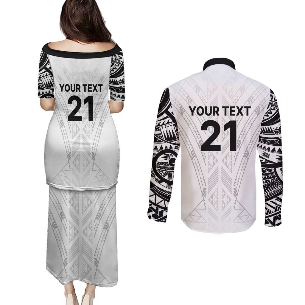 New Zealand Koru Fern Custom Couples Matching Puletasi and Long Sleeve Button Shirt Simple Taniko Motif