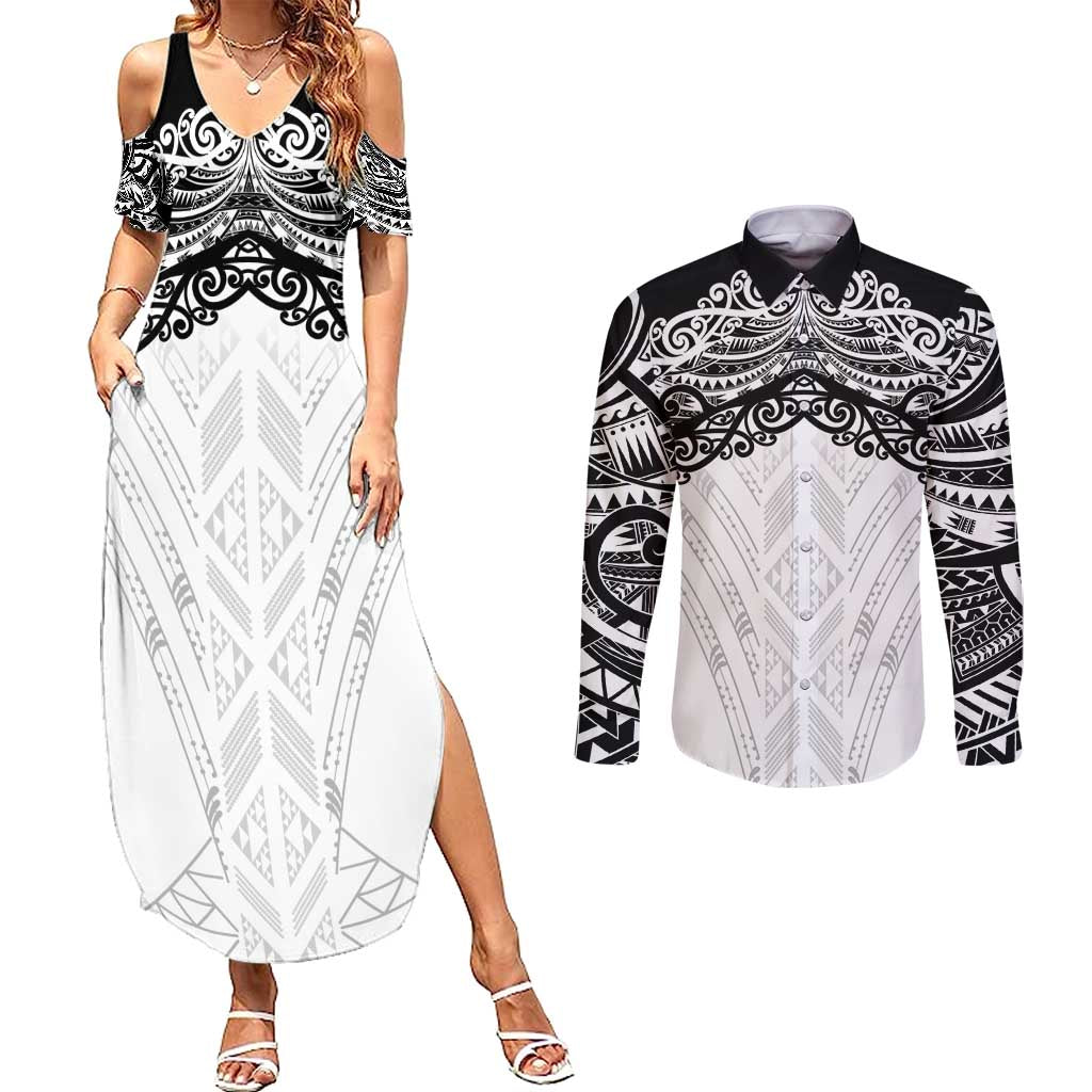 New Zealand Koru Fern Custom Couples Matching Summer Maxi Dress and Long Sleeve Button Shirt Simple Taniko Motif