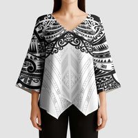 New Zealand Koru Fern Custom Kimono Sleeve Blouse Simple Taniko Motif - Polynesian Pride