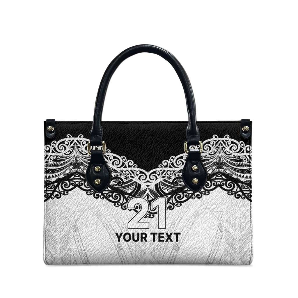 New Zealand Koru Fern Custom Leather Bag Simple Taniko Motif - Polynesian Pride