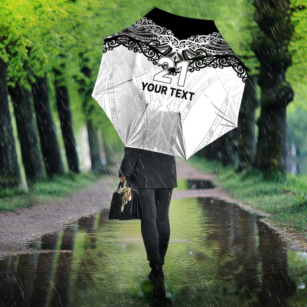 New Zealand Koru Fern Custom Umbrella Simple Taniko Motif - Polynesian Pride