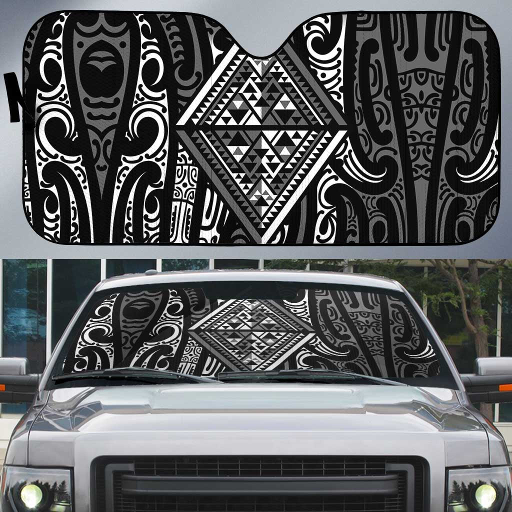 New Zealand Maori Taniko Auto Sun Shade Black Kowhaiwhai Puhoro - Polynesian Pride