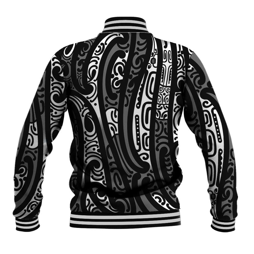 New Zealand Maori Taniko Baseball Jacket Black Kowhaiwhai Puhoro LT9 - Polynesian Pride