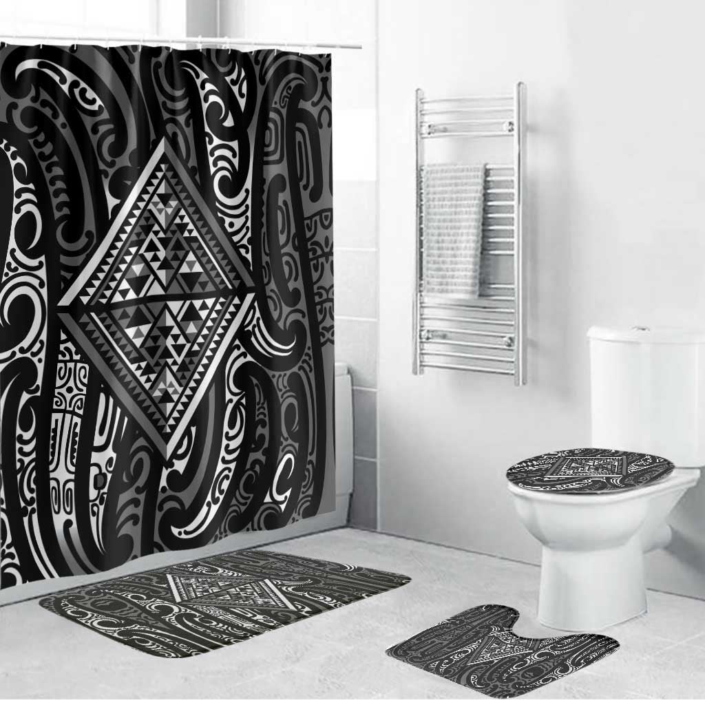 New Zealand Maori Taniko Bathroom Set Black Kowhaiwhai Puhoro - Polynesian Pride