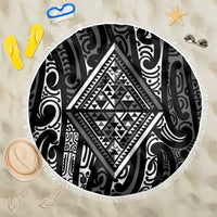 New Zealand Maori Taniko Beach Blanket Black Kowhaiwhai Puhoro