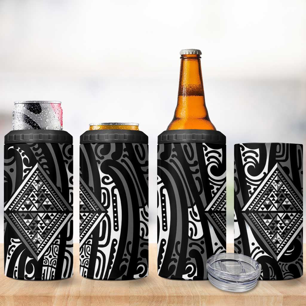 New Zealand Maori Taniko 4 in 1 Can Cooler Tumbler Black Kowhaiwhai Puhoro LT9 - Polynesian Pride