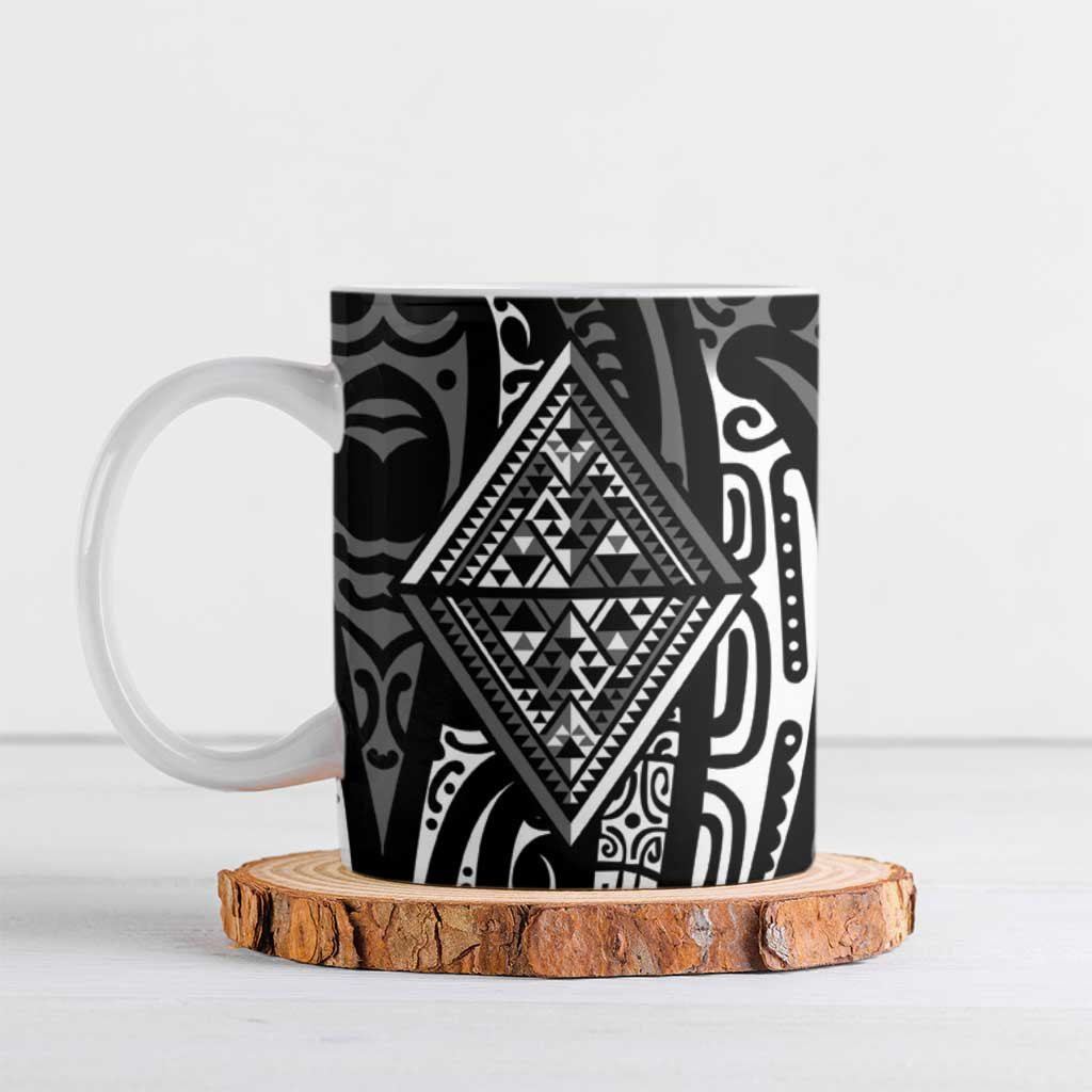 New Zealand Maori Taniko Ceramic Mug Black Kowhaiwhai Puhoro - Polynesian Pride