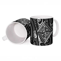 New Zealand Maori Taniko Ceramic Mug Black Kowhaiwhai Puhoro - Polynesian Pride